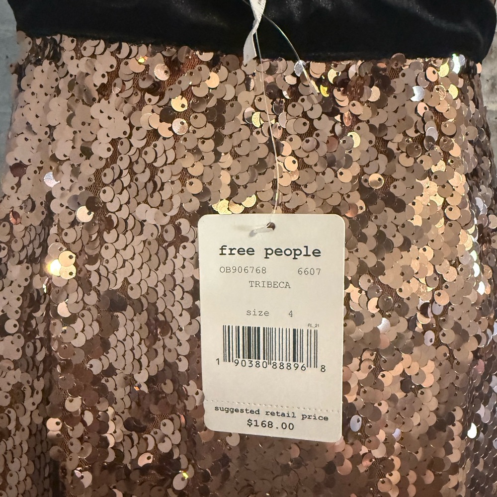 Free People Rose Gold Sequin Backless Ruffle Mini Dress - Picture 7 of 8